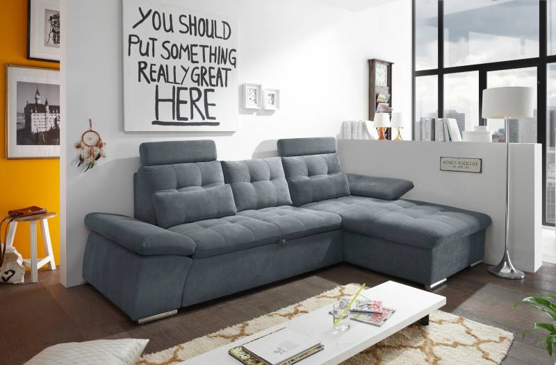 ED EXCITING DESIGN Ecksofa »Nalo L-Form«, mit Bettfunktion, Kopfstützen, Nierenkissen, Armteilverstellung von ED EXCITING DESIGN