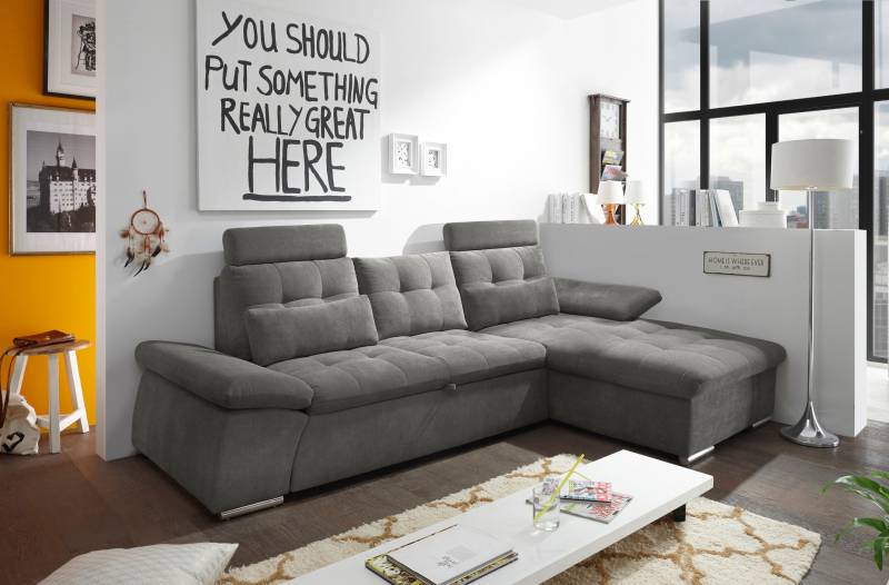 ED EXCITING DESIGN Ecksofa »Nalo L-Form«, mit Bettfunktion, Kopfstützen, Nierenkissen, Armteilverstellung von ED EXCITING DESIGN