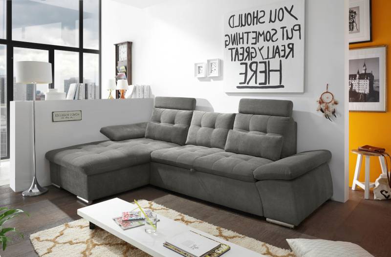ED EXCITING DESIGN Ecksofa »Nalo L-Form«, mit Bettfunktion, Kopfstützen, Nierenkissen, Armteilverstellung von ED EXCITING DESIGN