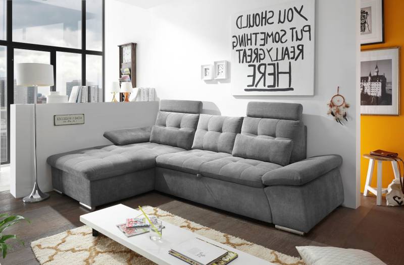 ED EXCITING DESIGN Ecksofa »Nalo L-Form«, mit Bettfunktion, Armteilverstellung, Kopfstützen & 2 Nierenkissen von ED EXCITING DESIGN