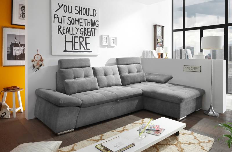 ED EXCITING DESIGN Ecksofa »Nalo L-Form«, mit Bettfunktion, Armteilverstellung, Kopfstützen & 2 Nierenkissen von ED EXCITING DESIGN