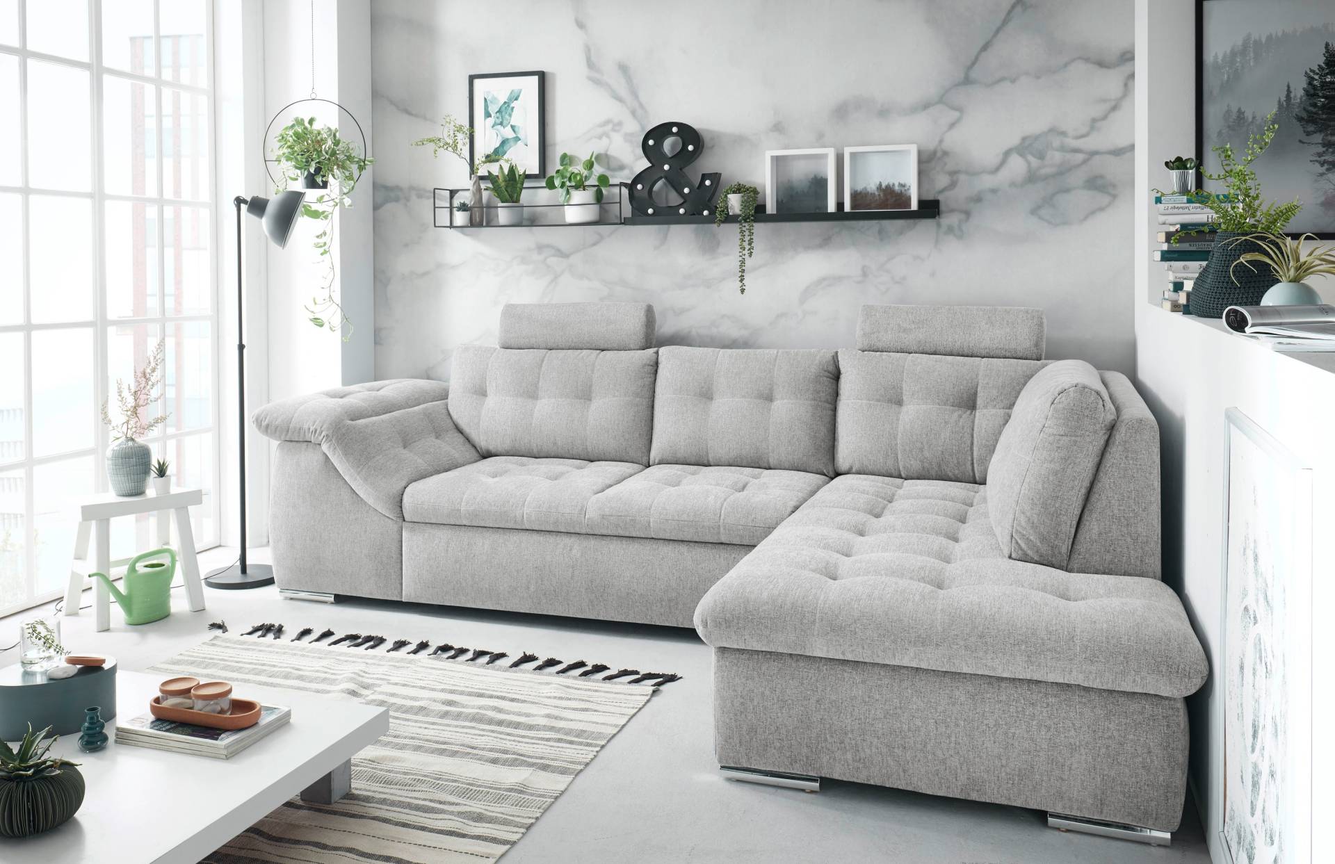 ED EXCITING DESIGN Ecksofa Oman, mit Bettfunktion, Bettkasten, Armteilverstellung und Kopfstützen von ED EXCITING DESIGN