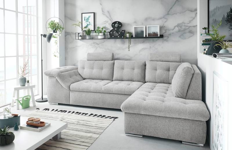 ED EXCITING DESIGN Ecksofa Oman, mit Bettfunktion, Bettkasten, Armteilverstellung und Kopfstützen von ED EXCITING DESIGN