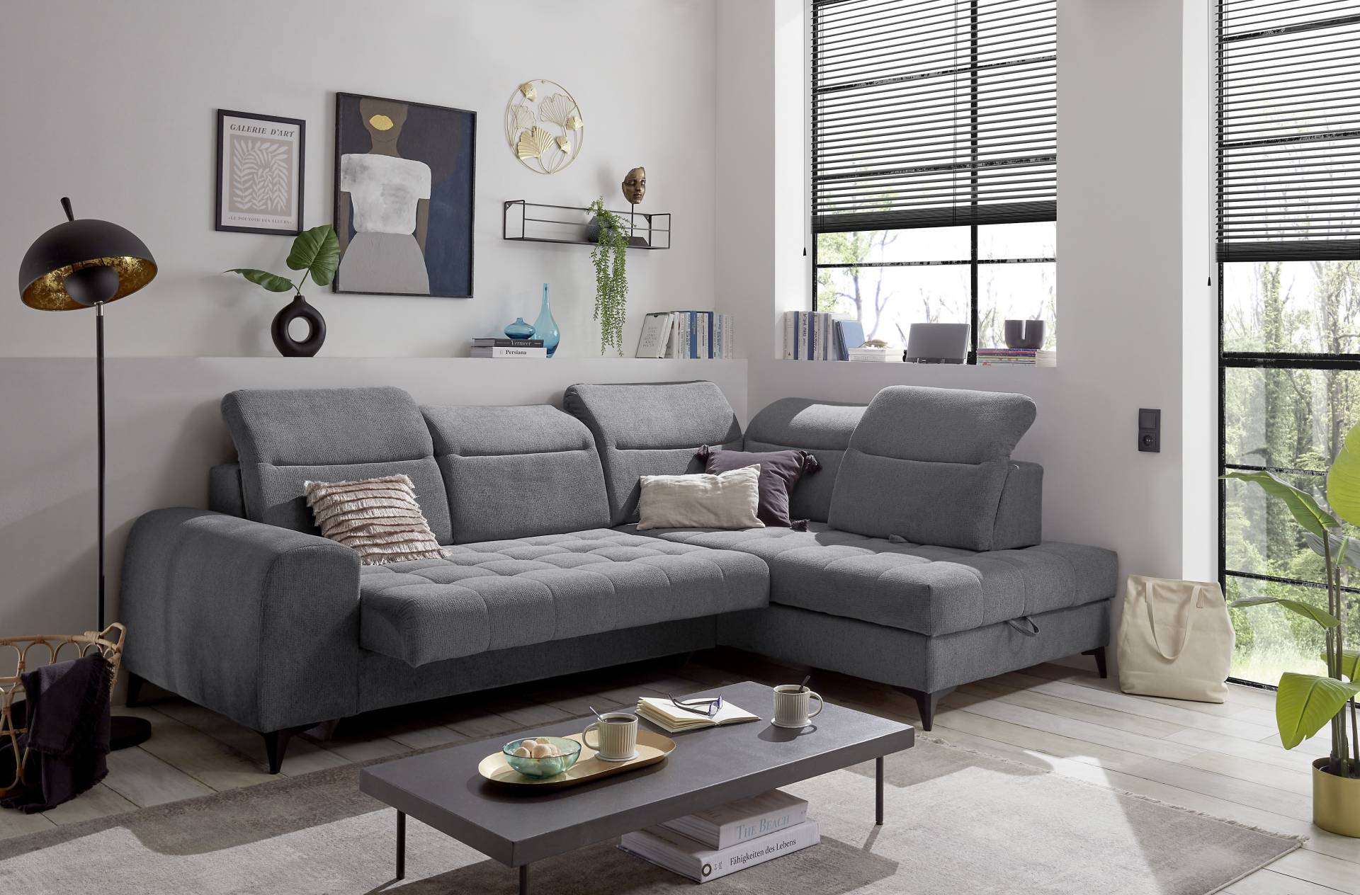 ED EXCITING DESIGN Ecksofa »Rockdale L-Form mit Bettfunktion, Bettkasten«, Kopfteilverstellung, Sitztiefenverstellung & USB-Port von ED EXCITING DESIGN