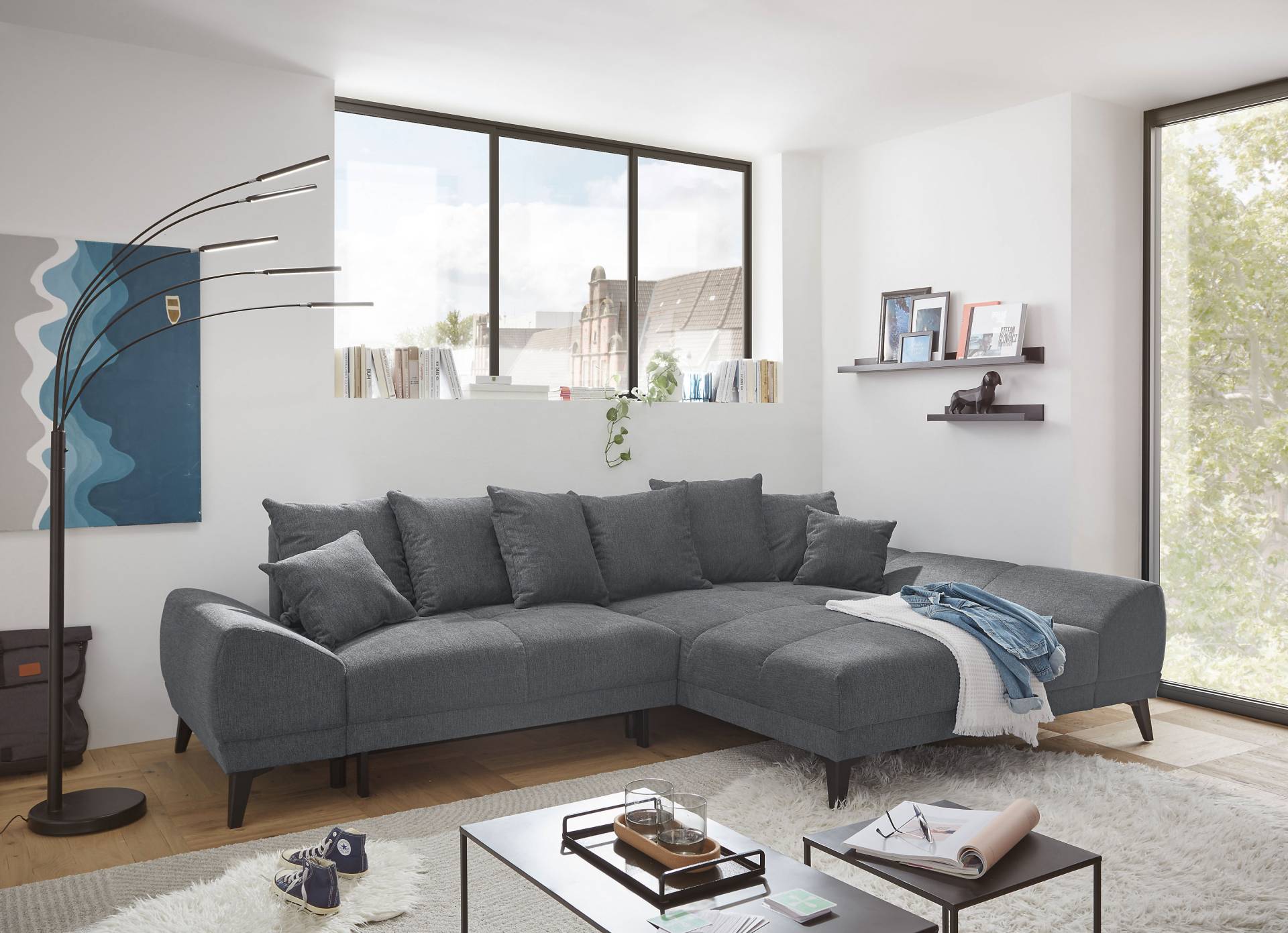 ED EXCITING DESIGN Ecksofa »Scott L-Form«, frei im Raum stellbar, mit Bettkasten, Schlaffunktion und 8 Kissen ED EXCITING DESIGN Ecksofa »Scott L-Form«, frei im Raum stellbar, mit Bettkasten, Schlaffunktion und 8 Kissen von ED EXCITING DESIGN