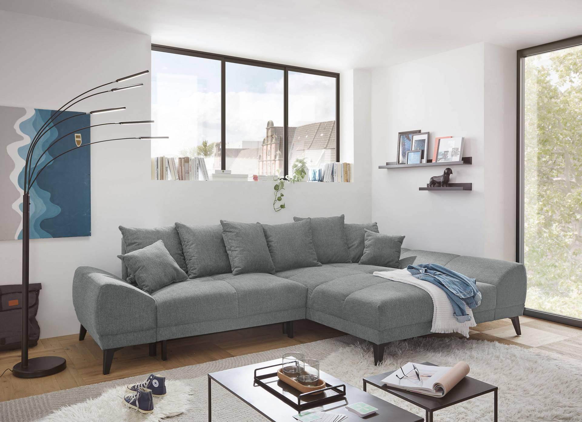 ED EXCITING DESIGN Ecksofa »Scott L-Form«, frei im Raum stellbar, mit Bettkasten, Schlaffunktion und 8 Kissen ED EXCITING DESIGN Ecksofa »Scott L-Form«, frei im Raum stellbar, mit Bettkasten, Schlaffunktion und 8 Kissen von ED EXCITING DESIGN