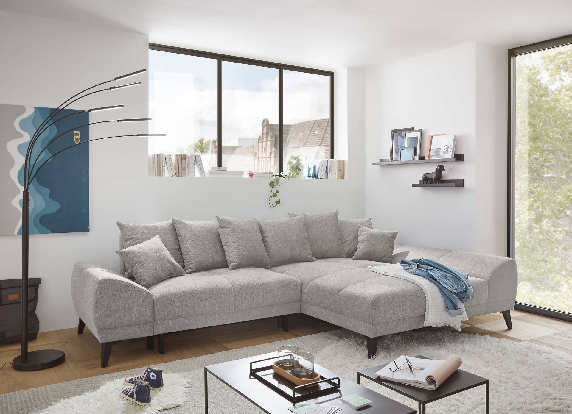 ED EXCITING DESIGN Ecksofa »Scott L-Form«, frei im Raum stellbar, mit Bettkasten, Schlaffunktion und 8 Kissen von ED EXCITING DESIGN