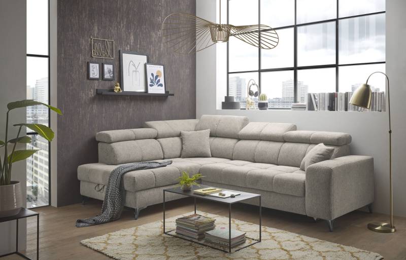 ED EXCITING DESIGN Ecksofa »Sydney L-Form«, (2 St.), frei im Raum stellbar, mit Bettkasten, inkl. Kopfteilverstellung von ED EXCITING DESIGN