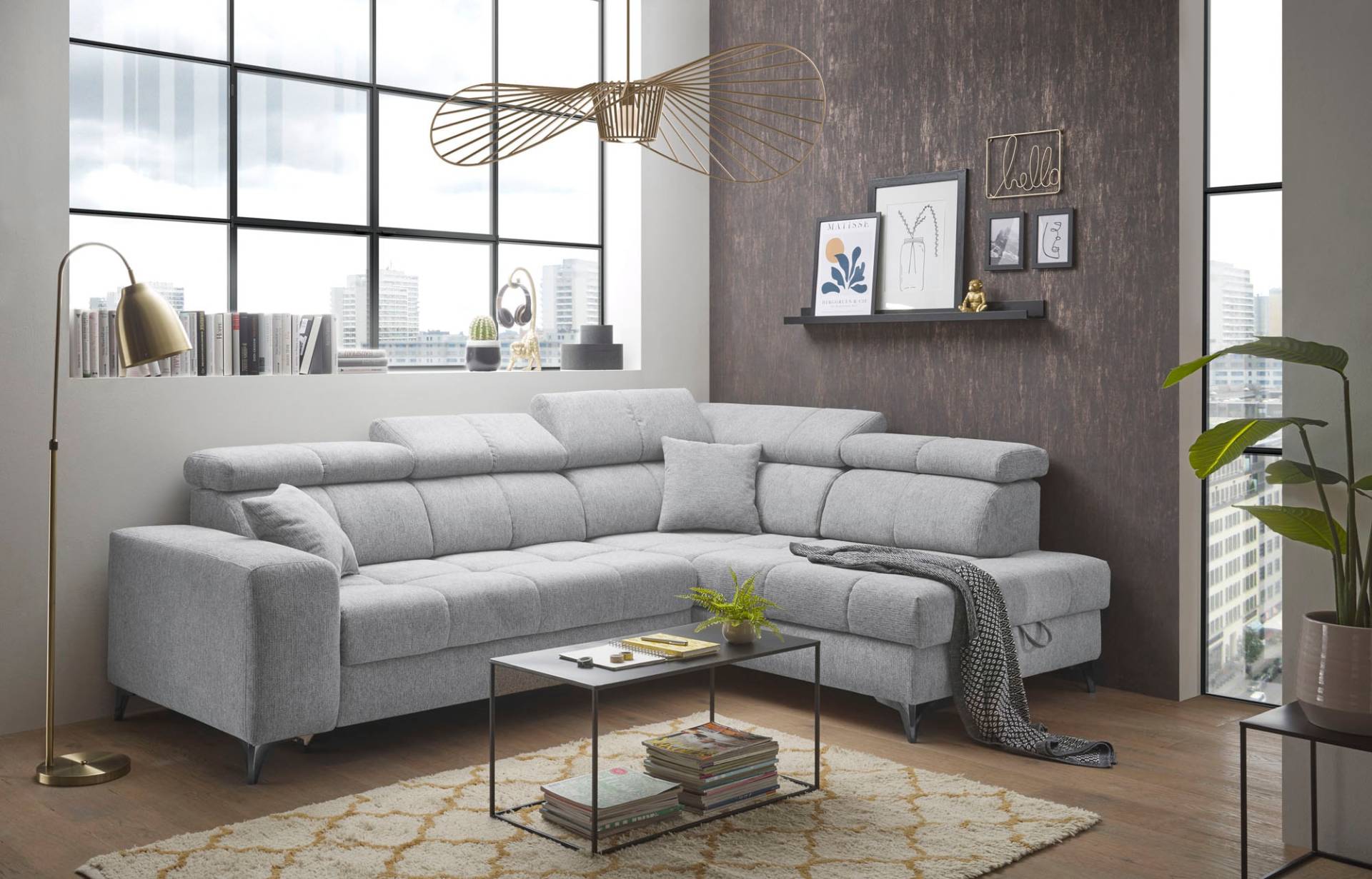 ED EXCITING DESIGN Ecksofa »Sydney L-Form«, (2 St.), frei im Raum stellbar, mit Bettkasten, inkl. Kopfteilverstellung von ED EXCITING DESIGN