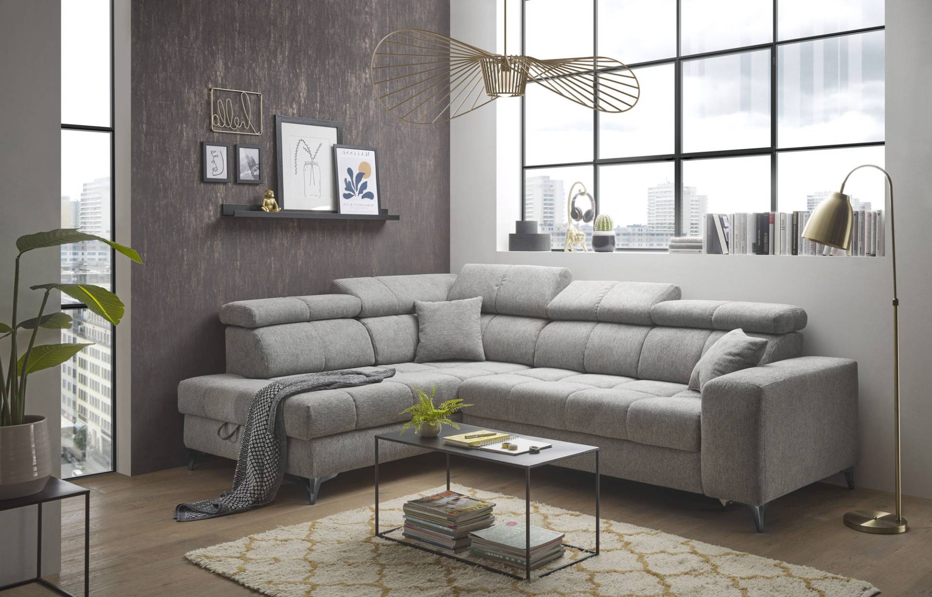 ED EXCITING DESIGN Ecksofa »Sydney L-Form«, (2 St.), frei im Raum stellbar, mit Bettkasten, inkl. Kopfteilverstellung von ED EXCITING DESIGN