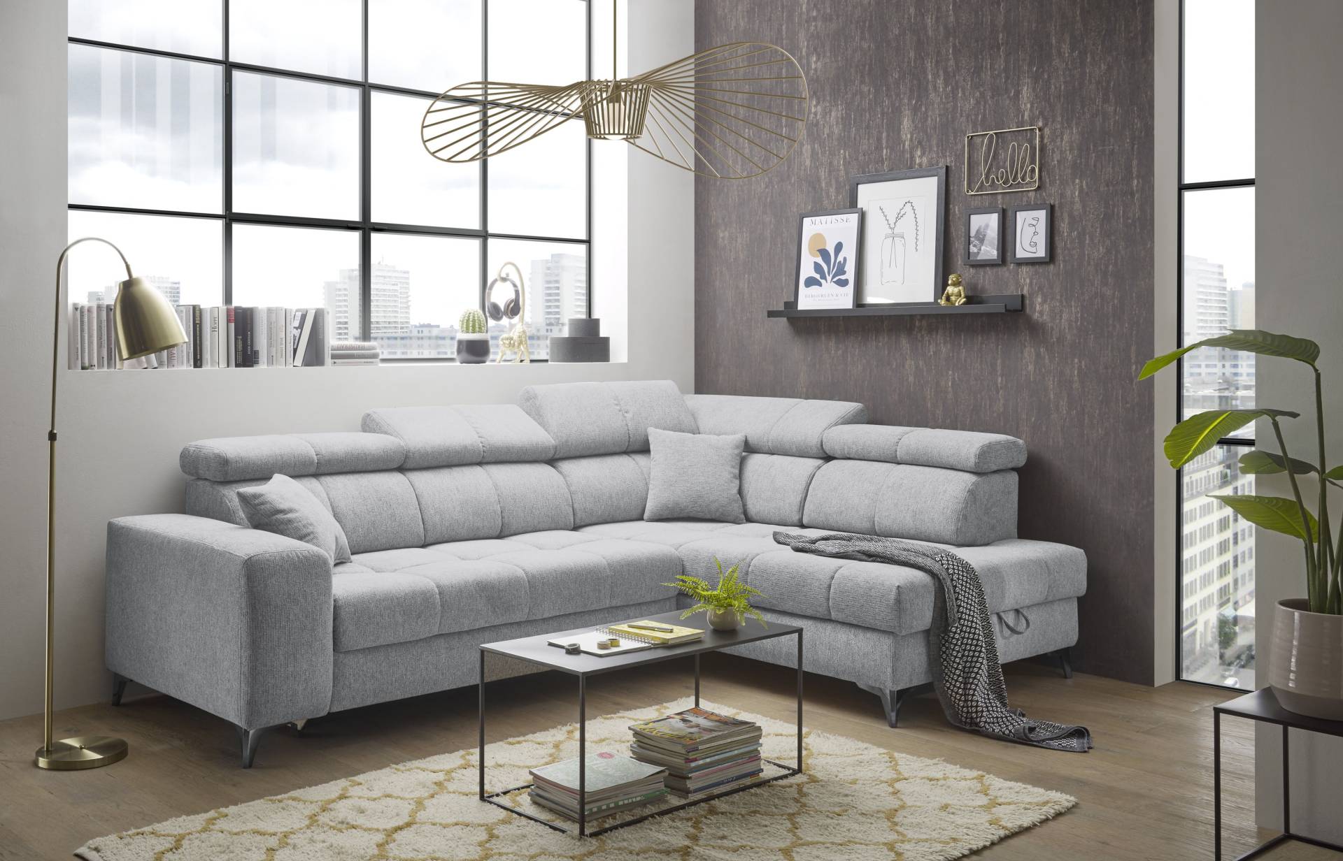 ED EXCITING DESIGN Ecksofa »Sydney L-Form«, (2 St.), frei im Raum stellbar, mit Bettkasten, inkl. Kopfteilverstellung von ED EXCITING DESIGN