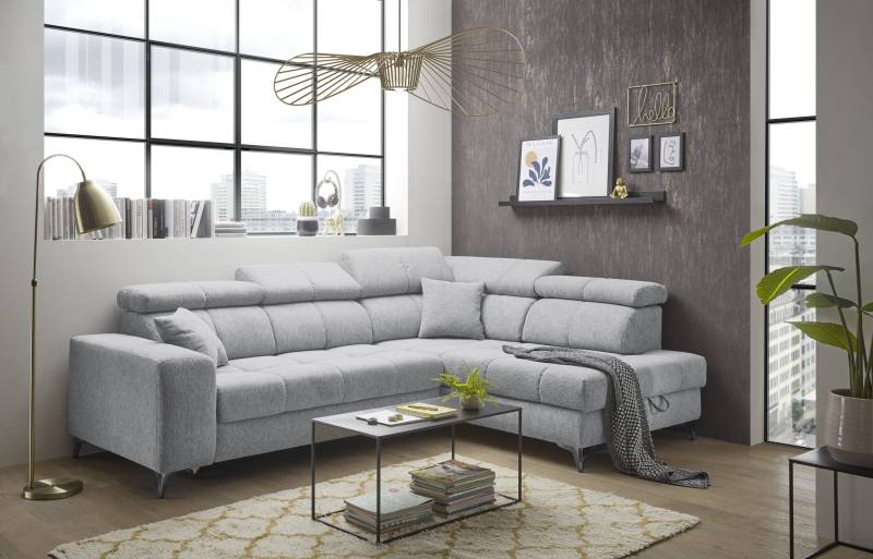 ED EXCITING DESIGN Ecksofa »Sydney L-Form«, mit Bettfunktion, Bettkasten, Kopfteilverstellung & 2 Zierkissen von ED EXCITING DESIGN