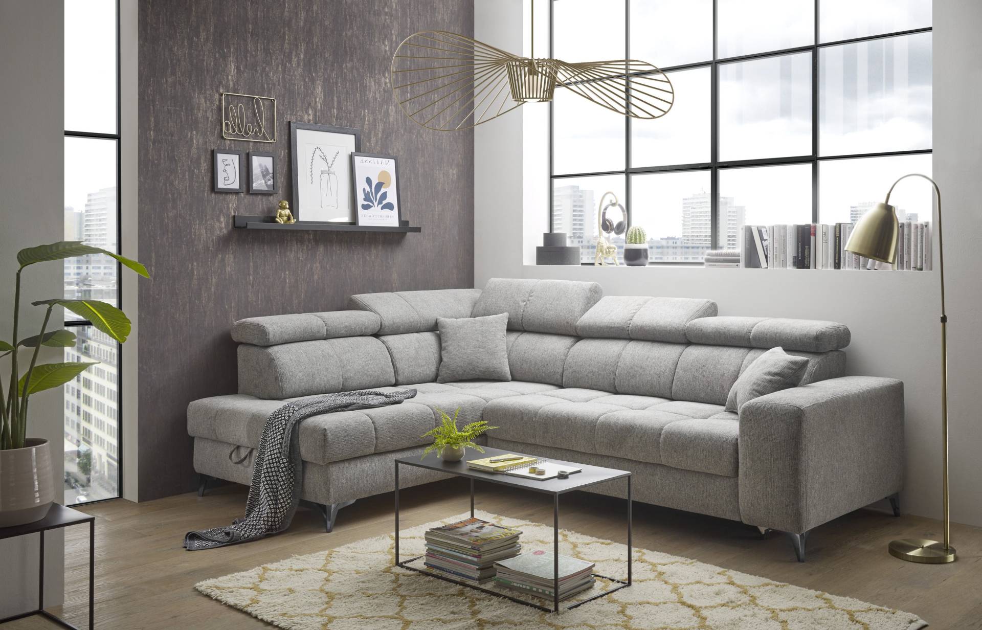 ED EXCITING DESIGN Ecksofa »Sydney L-Form«, (2 St.), frei im Raum stellbar, mit Bettkasten, inkl. Kopfteilverstellung von ED EXCITING DESIGN