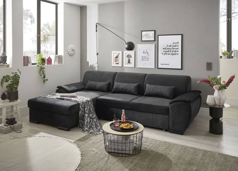 ED EXCITING DESIGN Ecksofa »Tampa L-Form«, frei im Raum stellbar, mit Bettkasten, Schlaffunktion, 3 Nierenkissen von ED EXCITING DESIGN