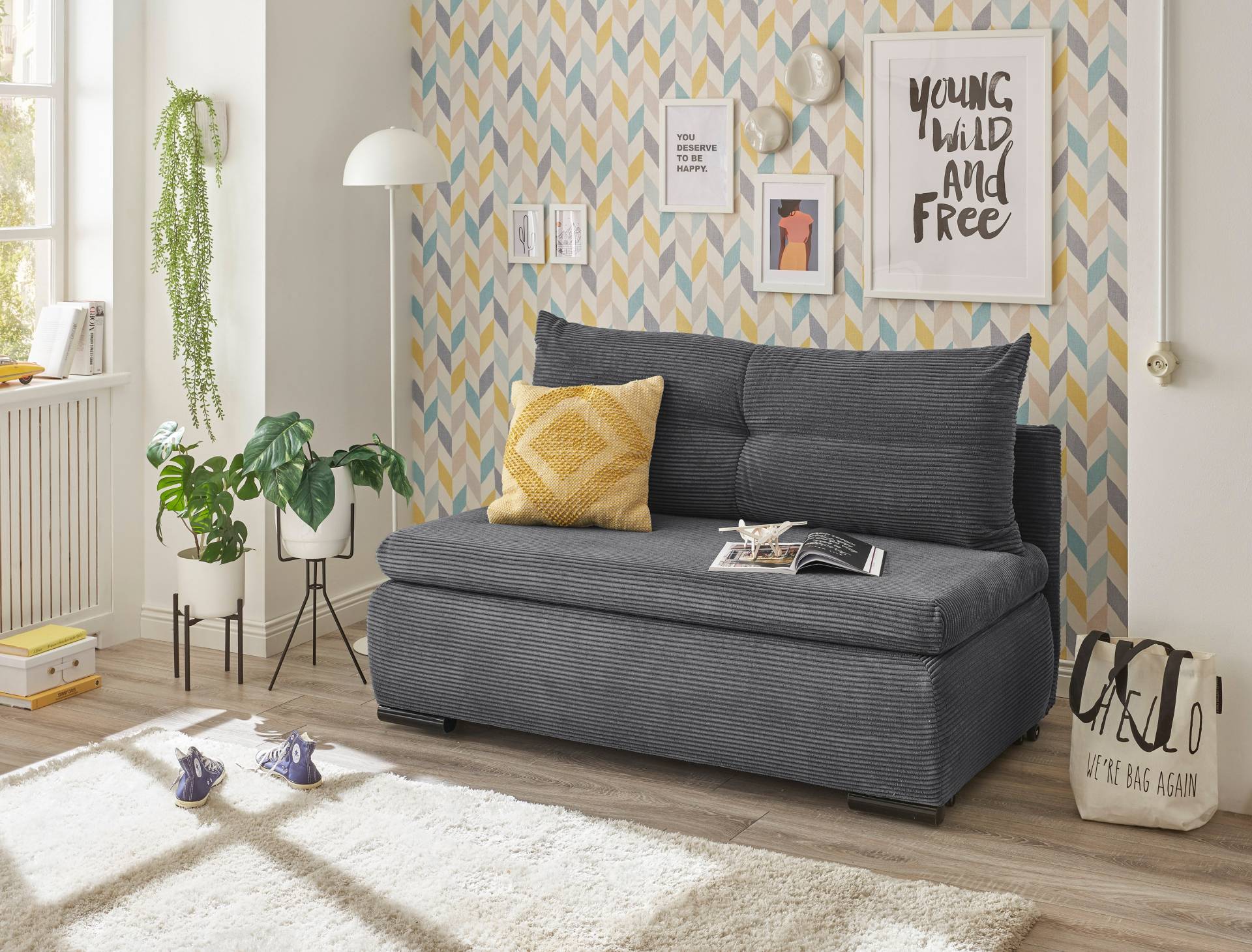 ED EXCITING DESIGN Schlafsofa »Charlie«, frei im Raum stellbar, mit Bettkasten, Schlaffunktion & 1 Rückenkissen von ED EXCITING DESIGN