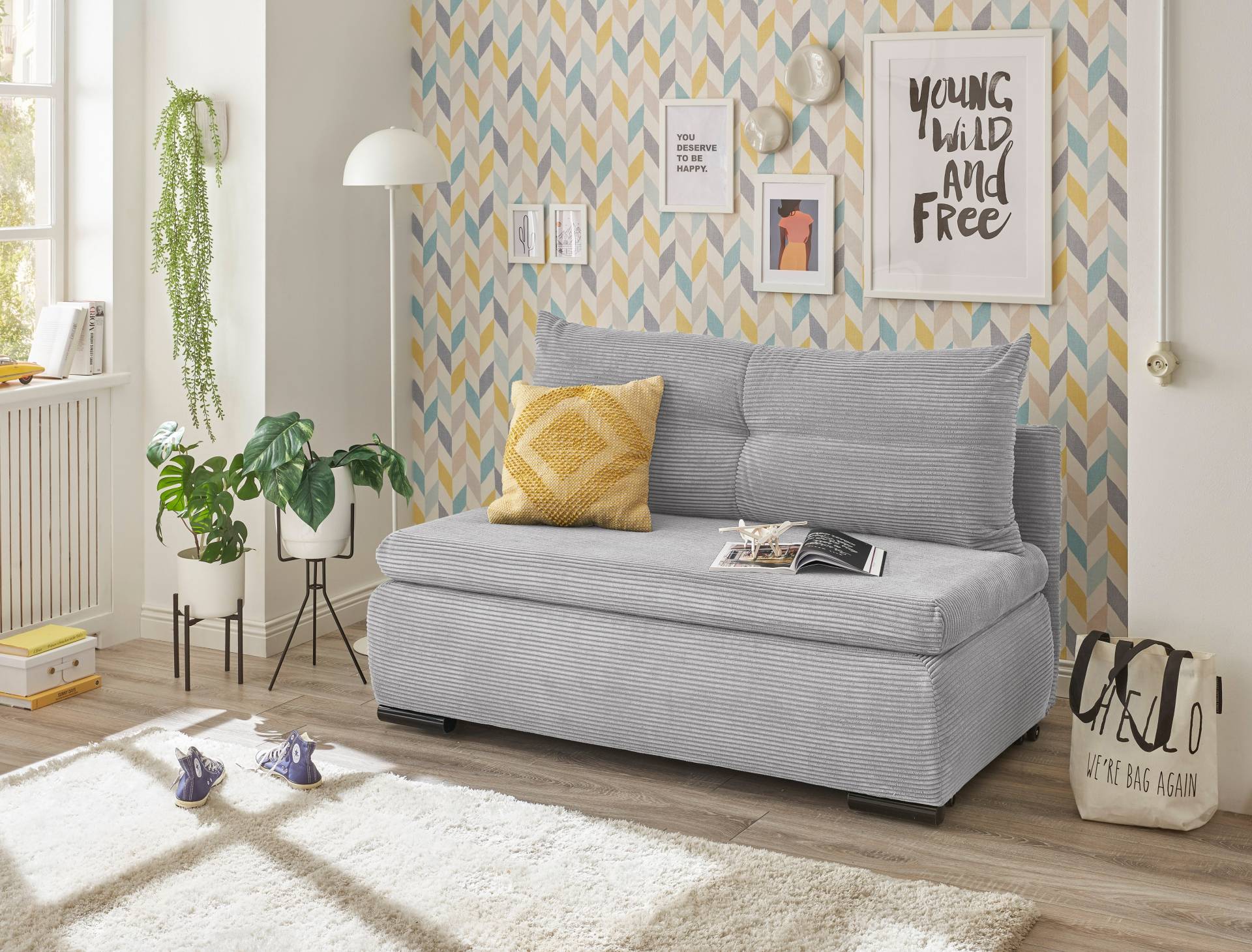 ED EXCITING DESIGN Schlafsofa »Charlie«, frei im Raum stellbar, mit Bettkasten, Schlaffunktion & 1 Rückenkissen von ED EXCITING DESIGN