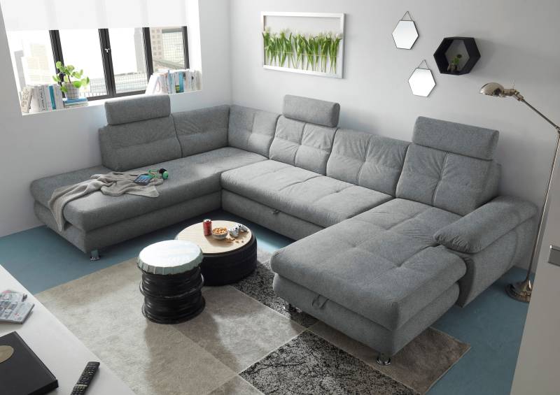 ED EXCITING DESIGN Wohnlandschaft »Alba U-Form«, mit Bettfunktion, Bettkasten, Kopfstützen, Armteilverstellung von ED EXCITING DESIGN
