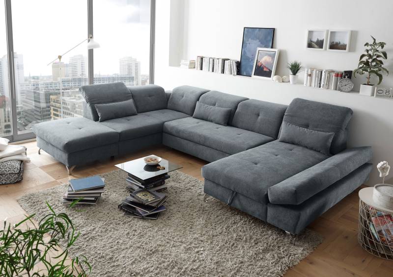 ED EXCITING DESIGN Wohnlandschaft »Melfi U-Form mit Bettfunktion, Bettkasten«, Arm- & Kopfteilverstellung & 3 Nierenkissen von ED EXCITING DESIGN