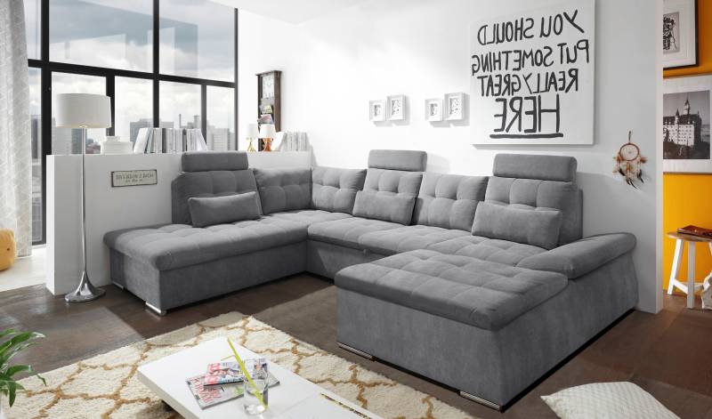 ED EXCITING DESIGN Wohnlandschaft »Nalo U-Form«, mit Bettfunktion, Bettkasten, Kopfstützen, Nierenkissen etc. von ED EXCITING DESIGN