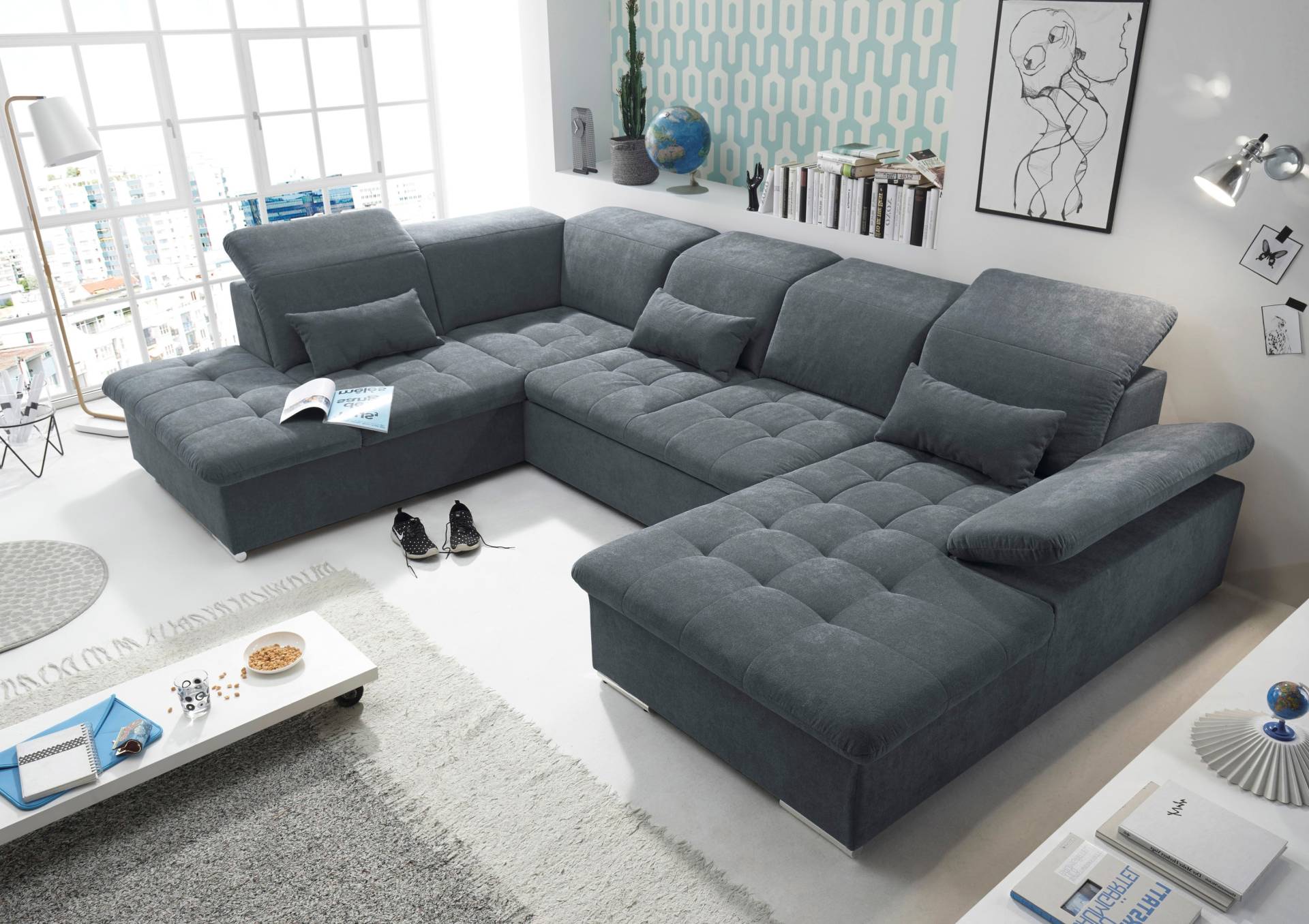 ED EXCITING DESIGN Wohnlandschaft Wayne, mit Bettfunktion, Bettkasten und Nierenkissen. 1 Armteil- und 5 Kopfteilverstellungen ED EXCITING DESIGN Wohnlandschaft Wayne, mit Bettfunktion, Bettkasten und Nierenkissen. 1 Armteil- und 5 Kopfteilverstellungen von ED EXCITING DESIGN