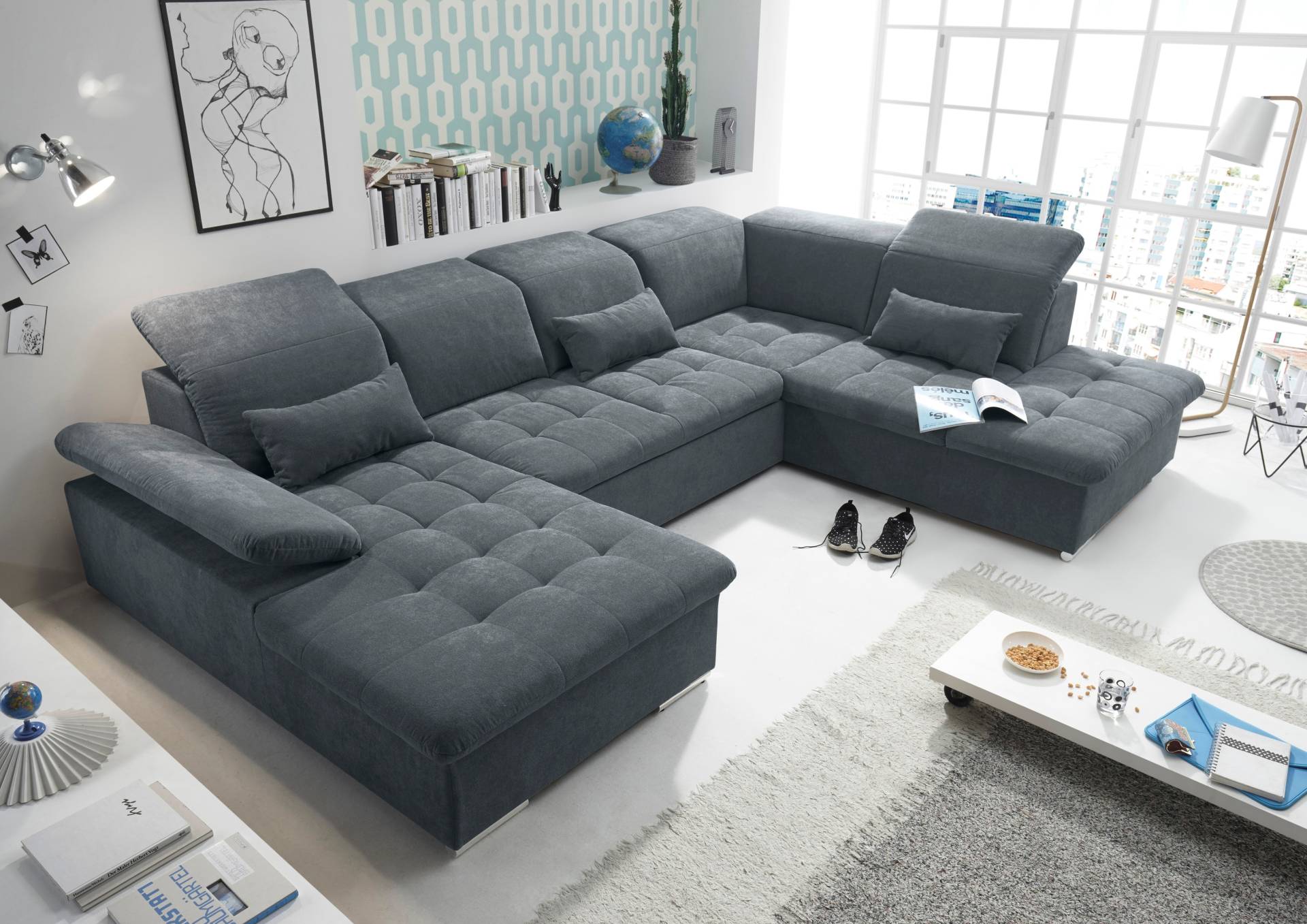 ED EXCITING DESIGN Wohnlandschaft Wayne, mit Bettfunktion, Bettkasten und Nierenkissen. 1 Armteil- und 5 Kopfteilverstellungen ED EXCITING DESIGN Wohnlandschaft Wayne, mit Bettfunktion, Bettkasten und Nierenkissen. 1 Armteil- und 5 Kopfteilverstellungen von ED EXCITING DESIGN