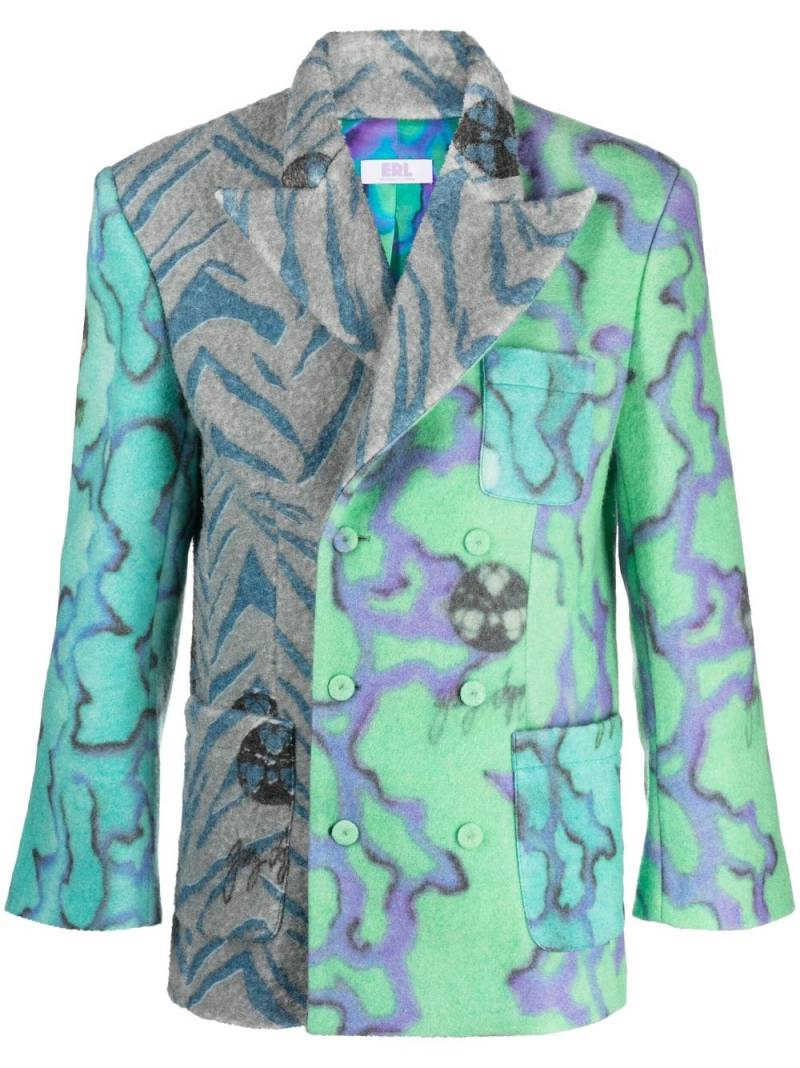 ERL zebra-print double-breasted blazer - Green von ERL