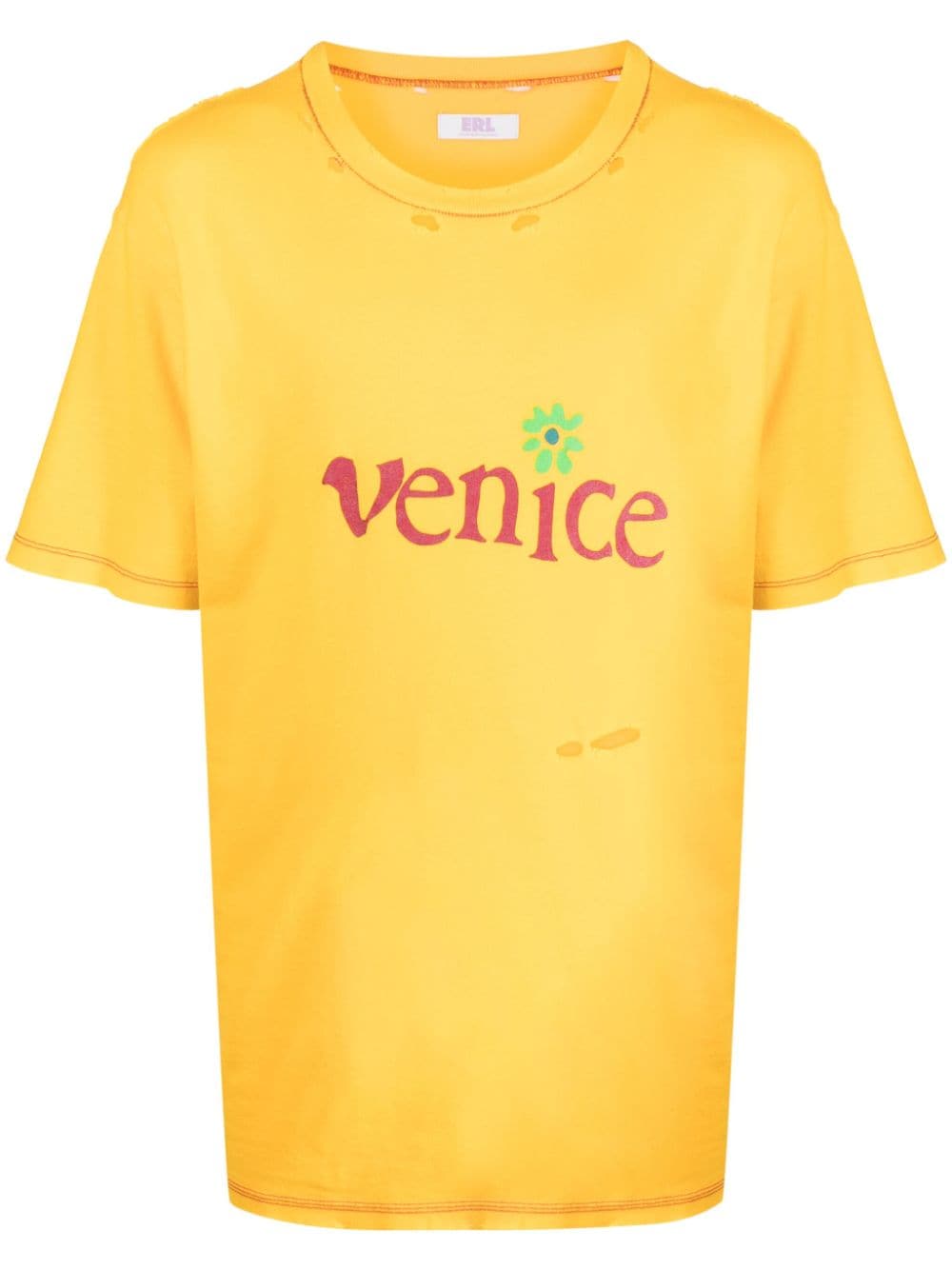 ERL slogan-print ripped T-shirt - Yellow von ERL