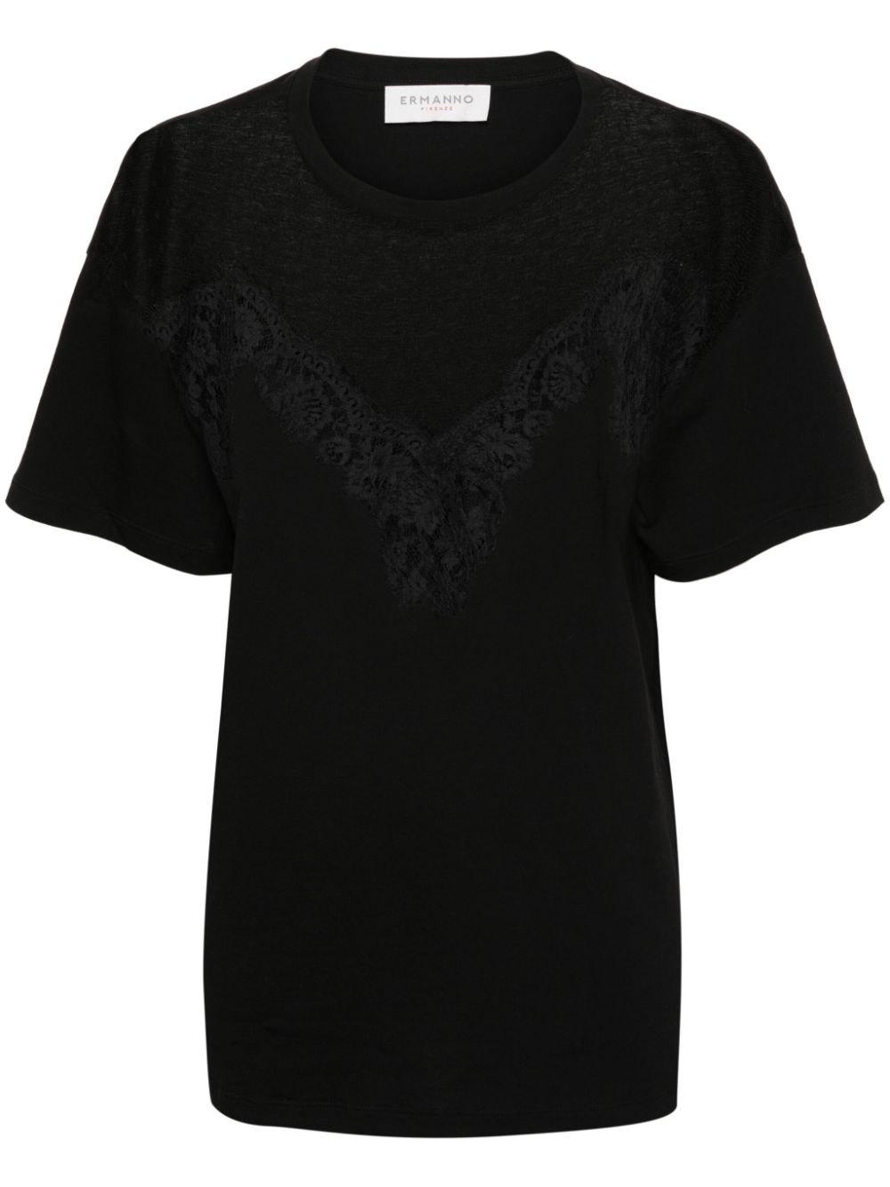 ERMANNO FIRENZE floral-lace cotton T-shirt - Black von ERMANNO FIRENZE