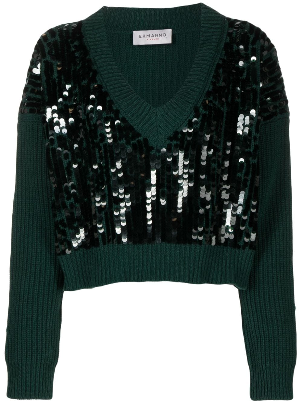 ERMANNO FIRENZE sequin-embellished ribbed cropped jumper - Green von ERMANNO FIRENZE