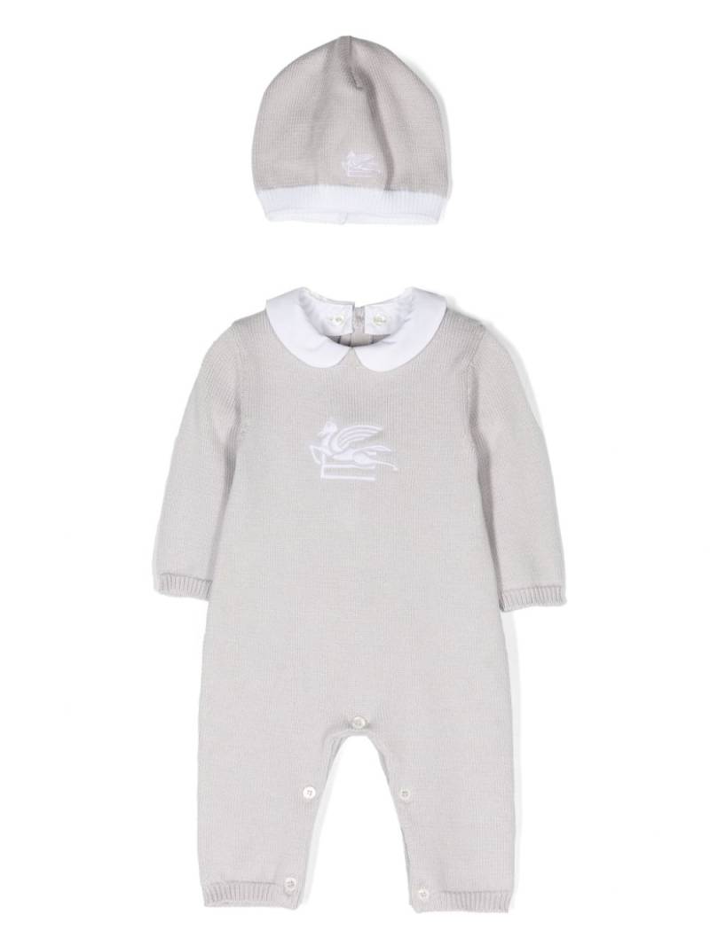 ETRO KIDS Pegaso-motif knitted babygrow set - Grey von ETRO KIDS