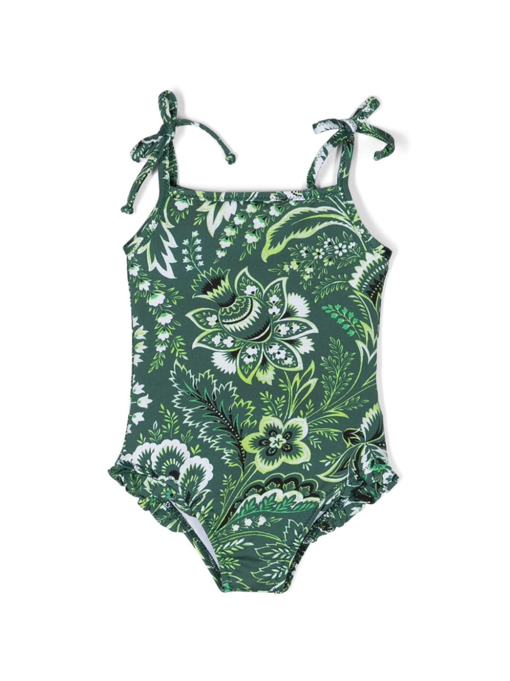 ETRO KIDS botanical-print ruffled-trim swimsuit - Green von ETRO KIDS