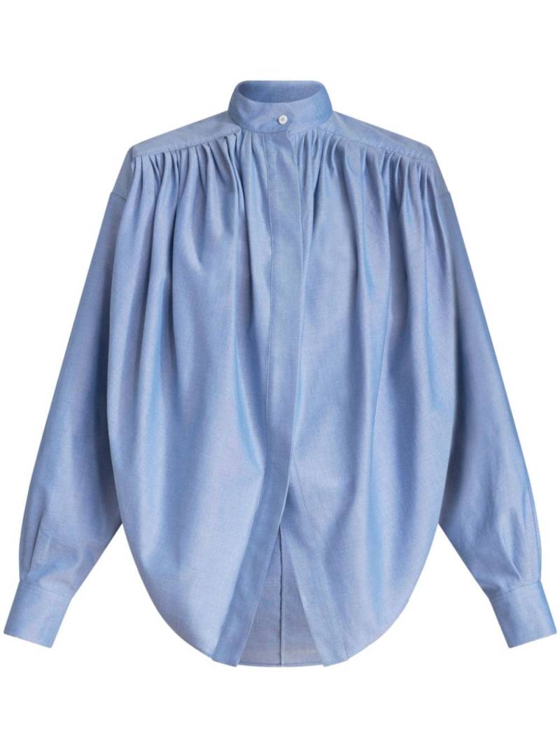 ETRO Oxford gathered cotton blouse - Blue von ETRO