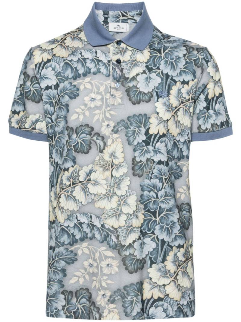 ETRO Pegaso-embroidered botanical-print polo shirt - Blue von ETRO