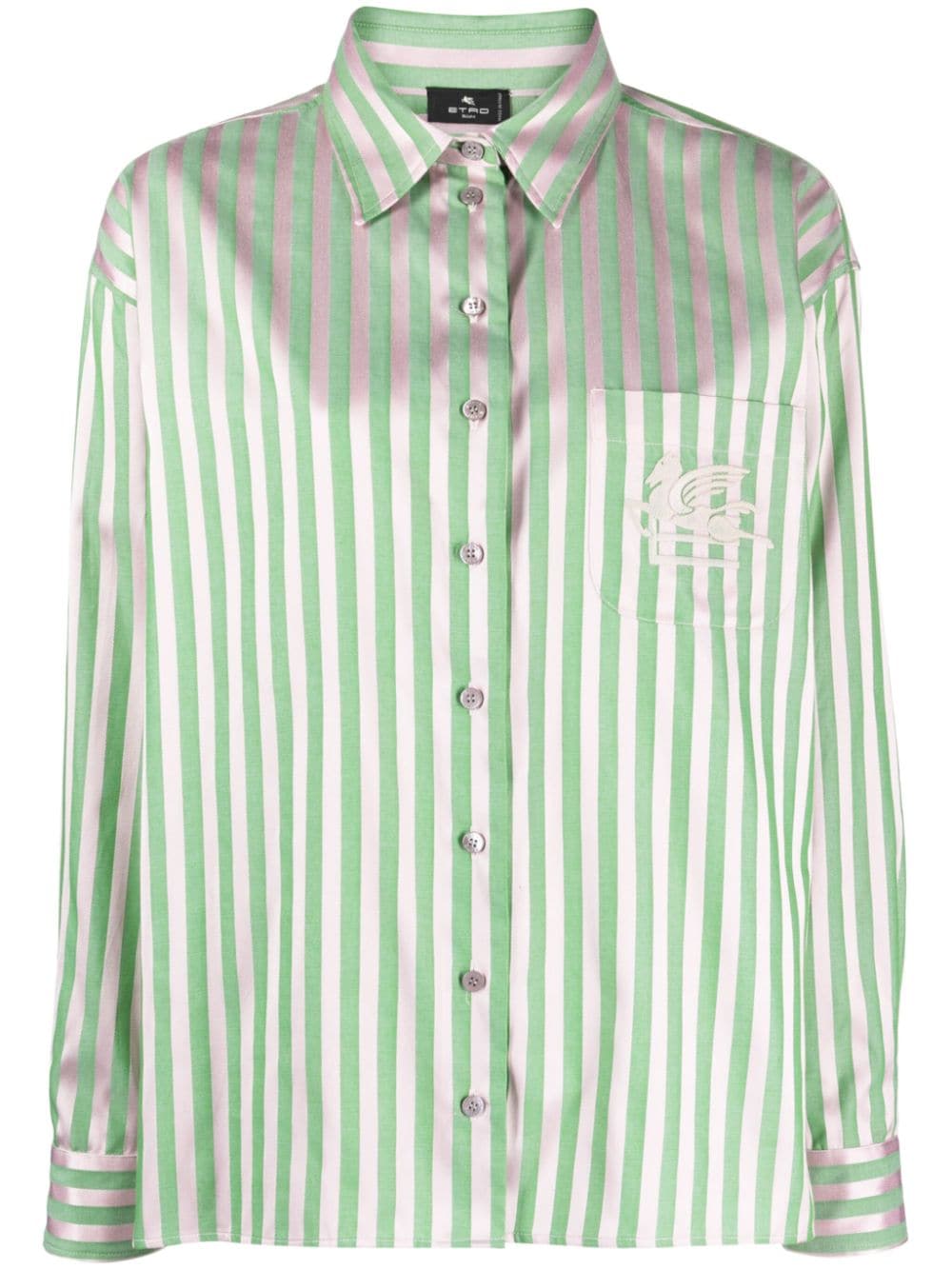 ETRO Pegaso-embroidered striped satin shirt - Green von ETRO