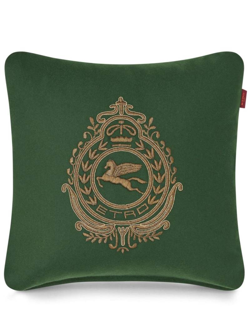 ETRO HOME Pegaso-embroidered wool-blend cushion - Green von ETRO HOME
