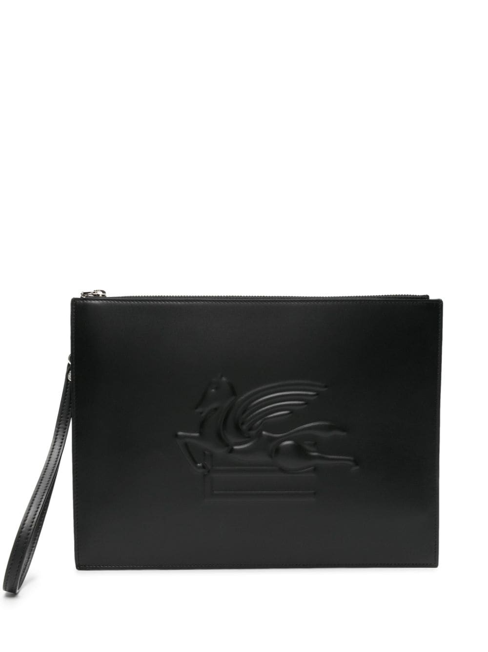 ETRO Pegaso-motif leather clutch bag - Black von ETRO
