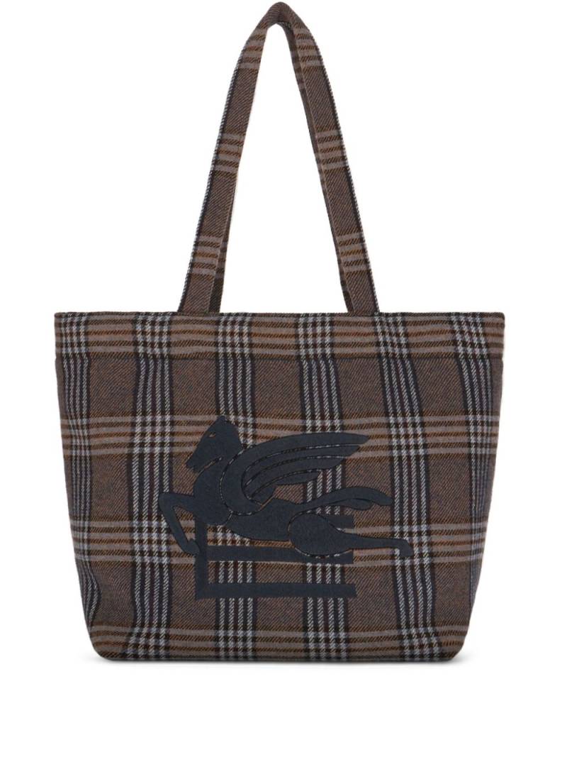 ETRO Pegaso-motif plaid tote bag - Blue von ETRO