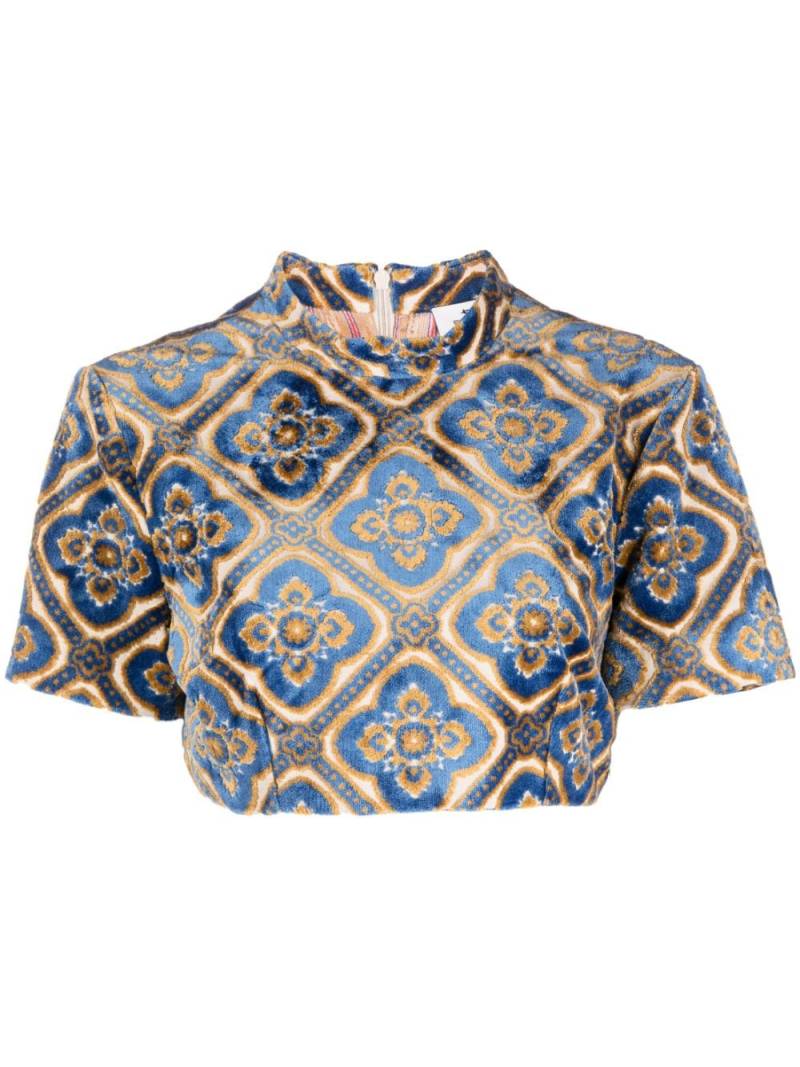 ETRO abstract-print velvet crop top - Blue von ETRO