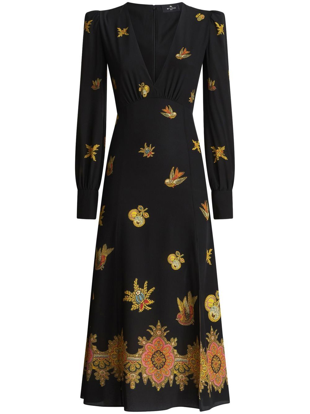 ETRO embroidered long-sleeve silk dress - Black von ETRO