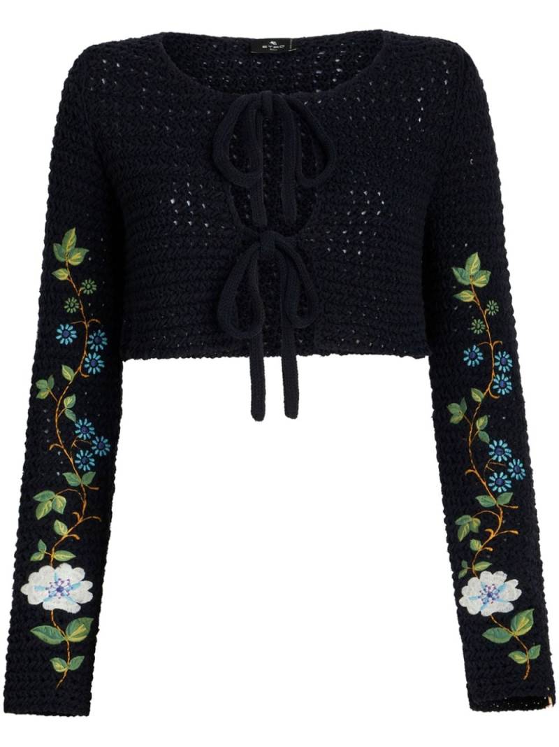 ETRO floral-embroidered crochet-knit cardigan - Black von ETRO