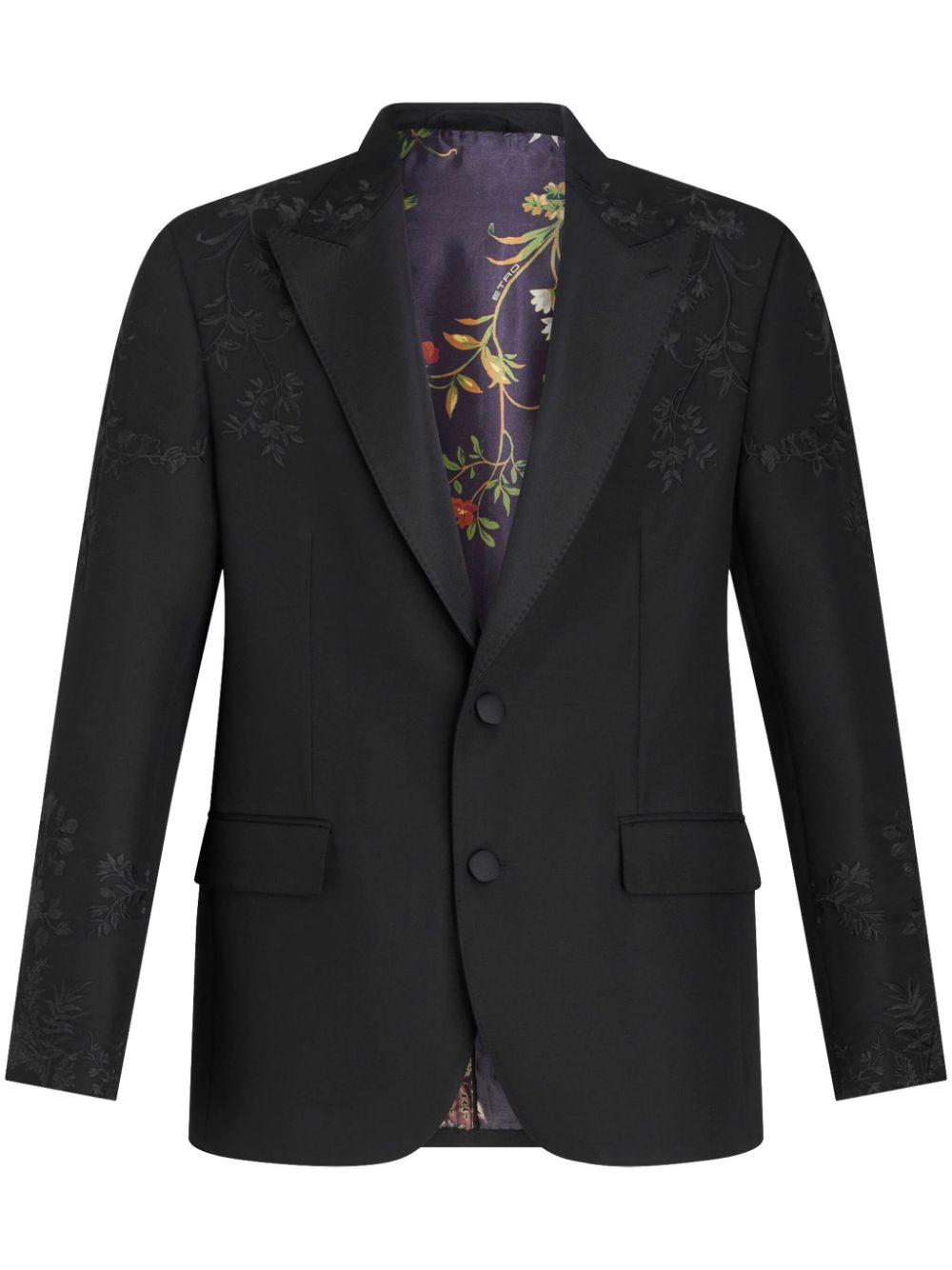 ETRO floral-embroidered peak-lapels blazer - Black von ETRO