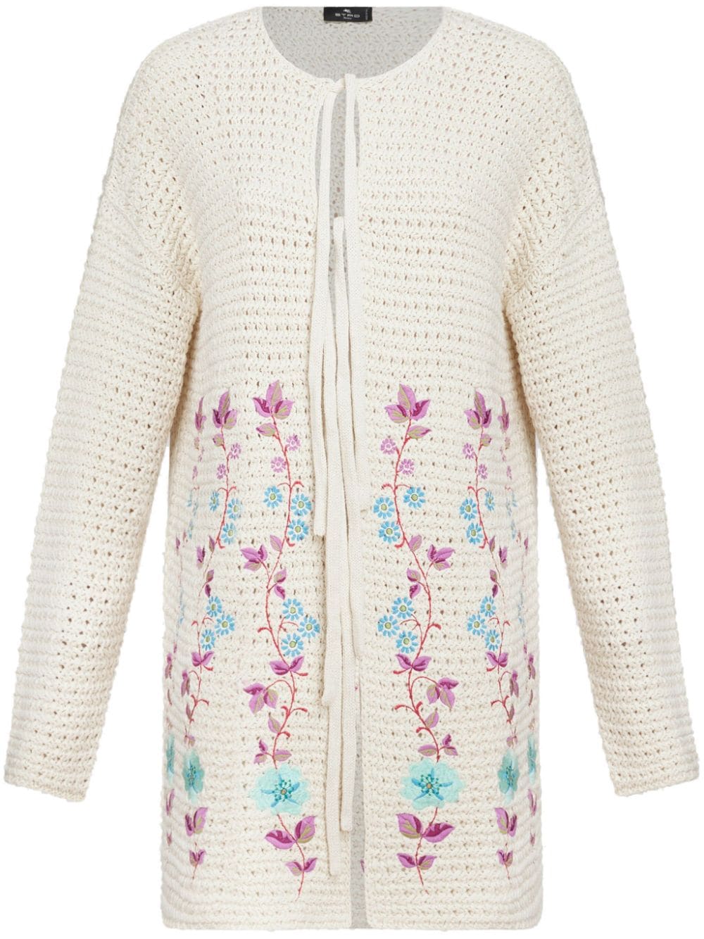 ETRO floral-embroidery crochet-knit cardigan - Neutrals von ETRO