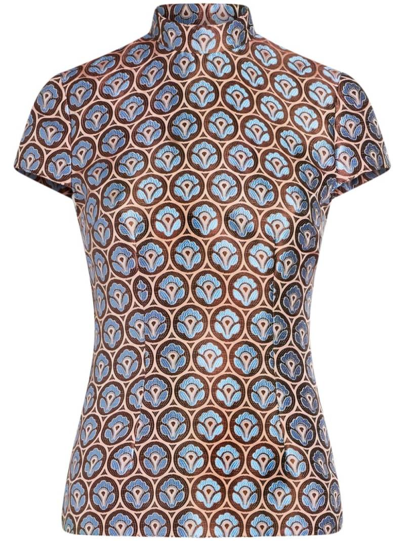 ETRO floral-jacquard short-sleeve top - Blue von ETRO