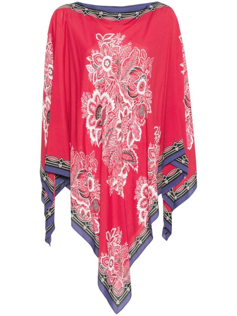 ETRO floral-print boat-neck poncho - Red von ETRO