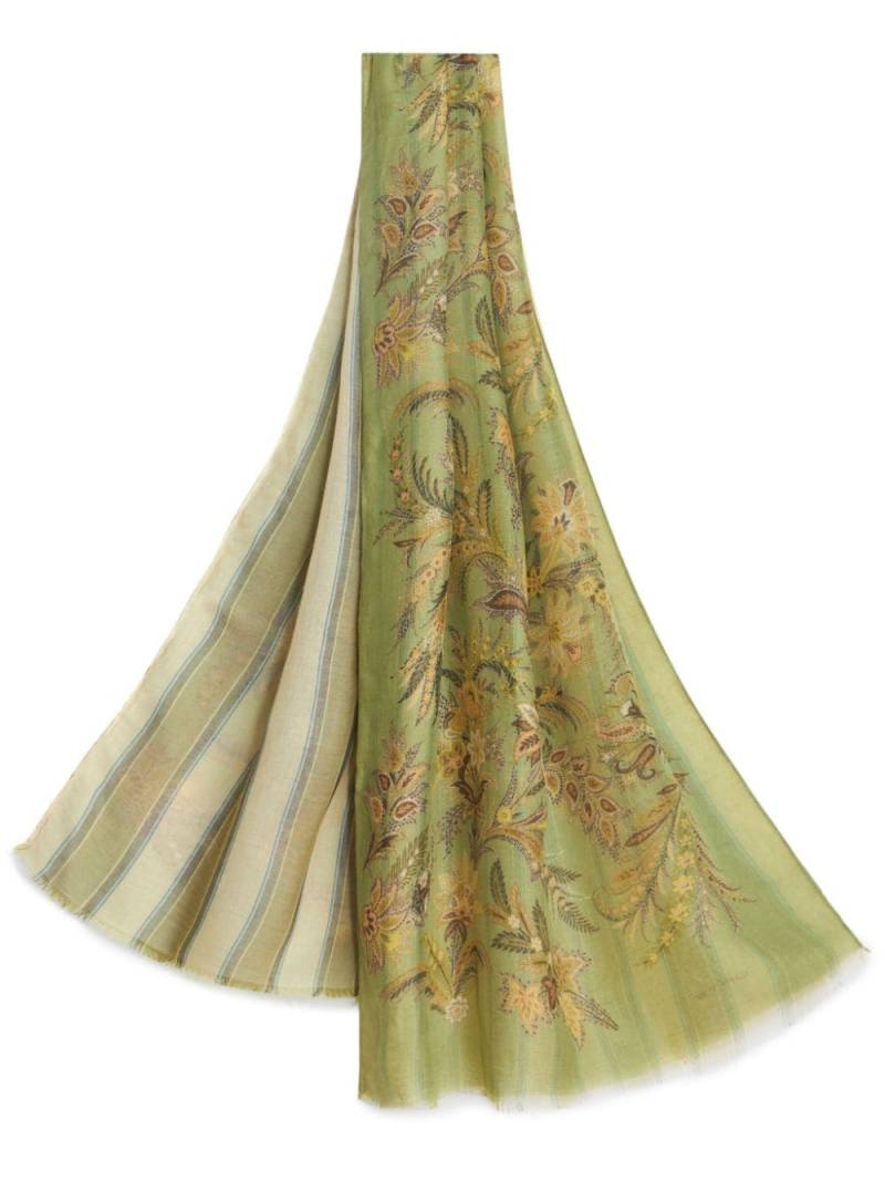 ETRO floral-print striped scarf - Green von ETRO