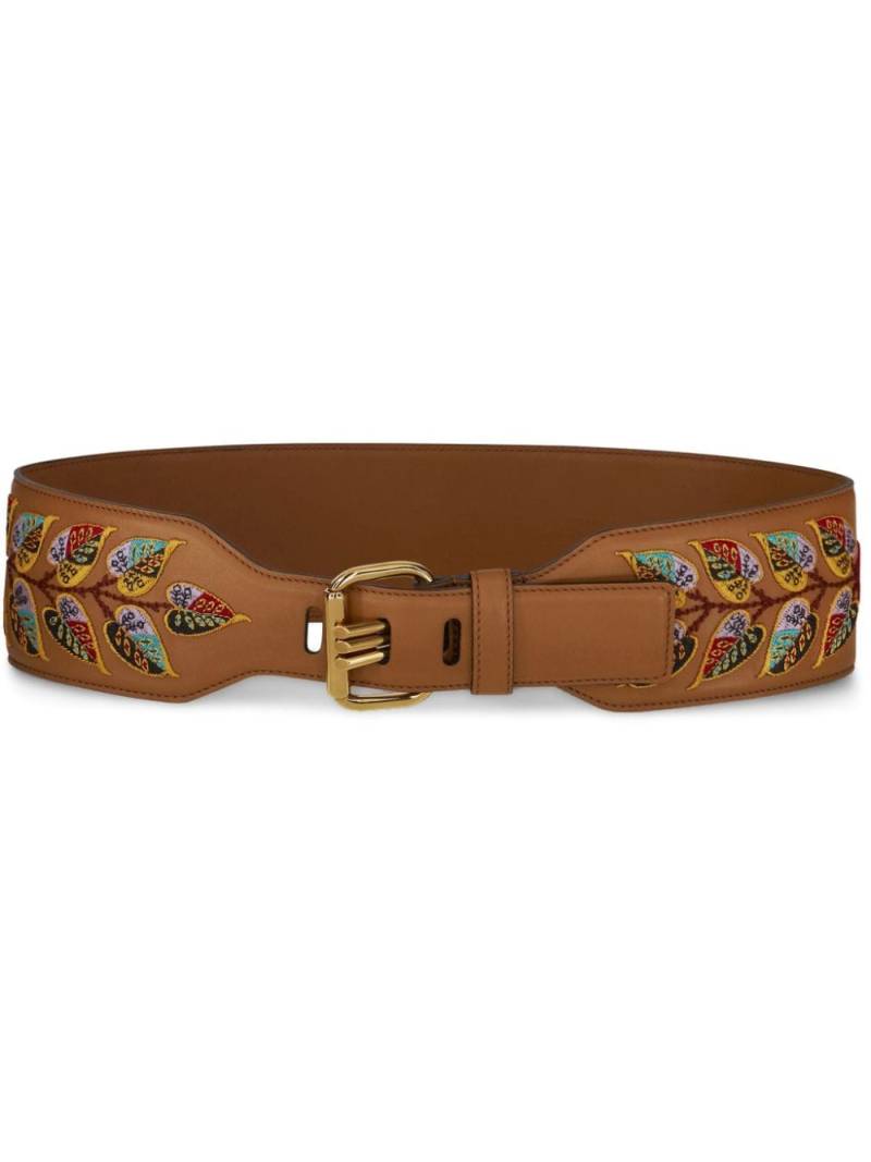 ETRO leaf-embroidery leather belt - Brown von ETRO