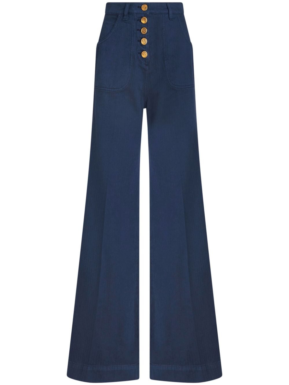 ETRO logo-embossed button high-rise flared jeans - Blue von ETRO