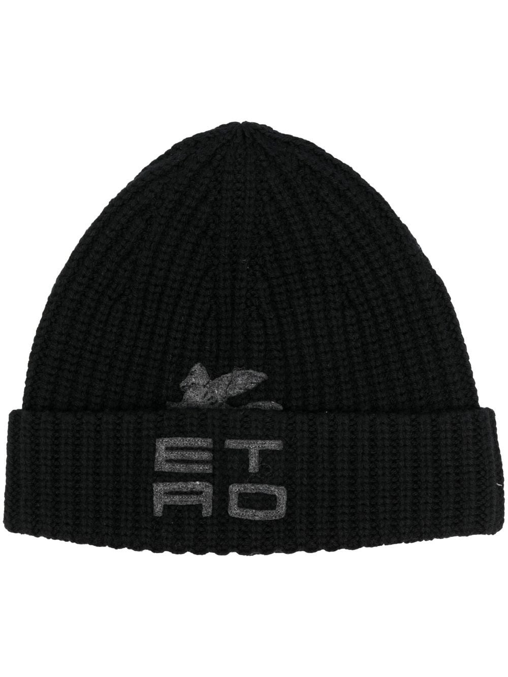 ETRO logo-embroidered ribbed-knit beanie - Black von ETRO