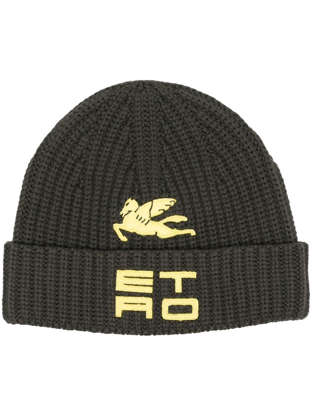 ETRO logo-embroidered ribbed-knit beanie - Green von ETRO