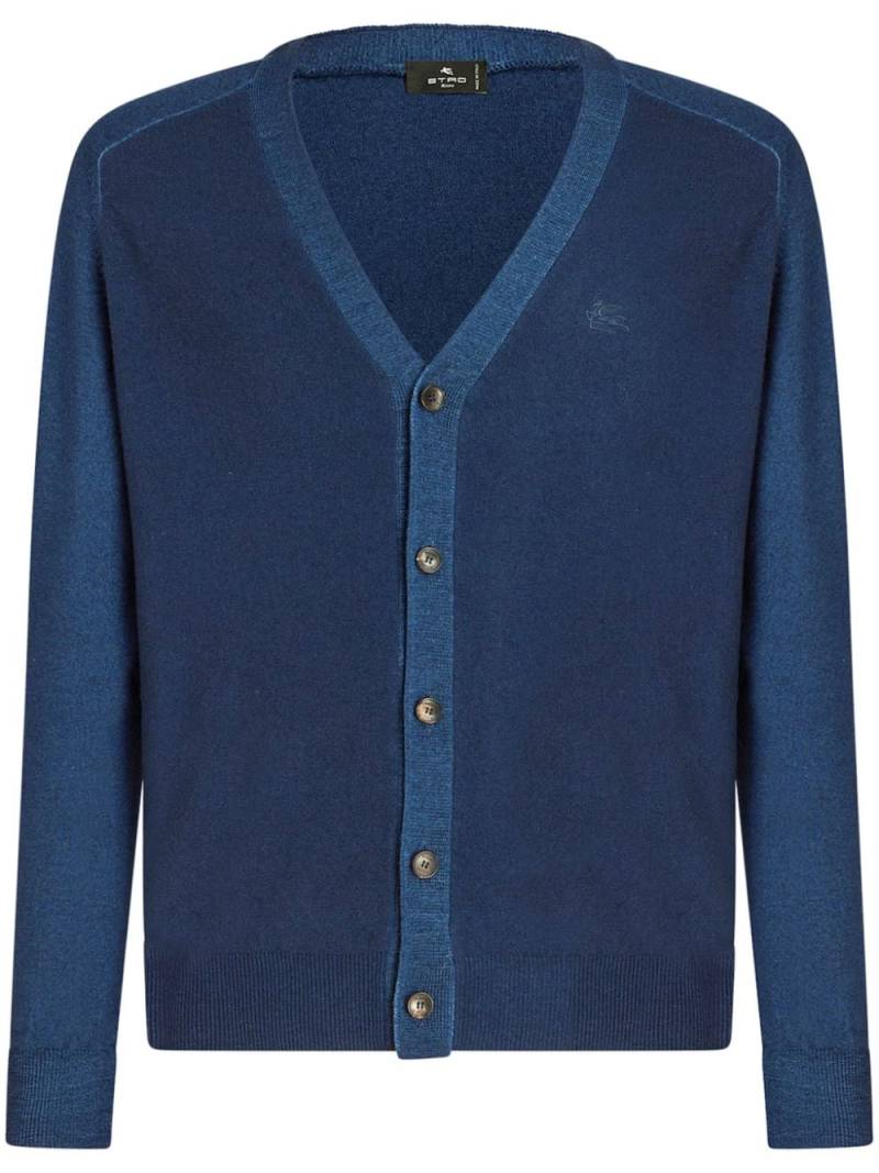 ETRO logo-embroidered virgin-wool cardigan - Blue von ETRO